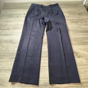 Arezzo Dress Pants Mens 31x28.5 Navy Blue Virgin Wool Pleated Made in Italy